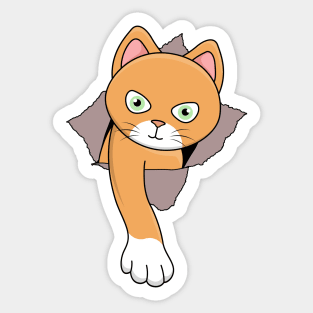 Funny Cat Long Paw Reaching Through Hole Crack Tear Sticker